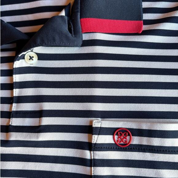 G/FORE Mens Golf Polo Shirt Red White and Blue Stripe Performance Fabric size XL - Picture 5 of 7